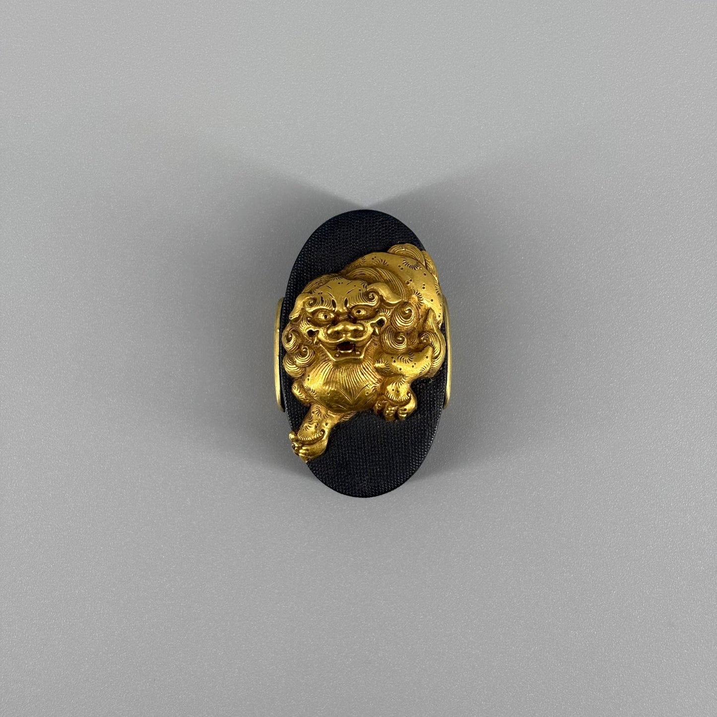Red body, fish roe ground, Chinese lion pattern, rim