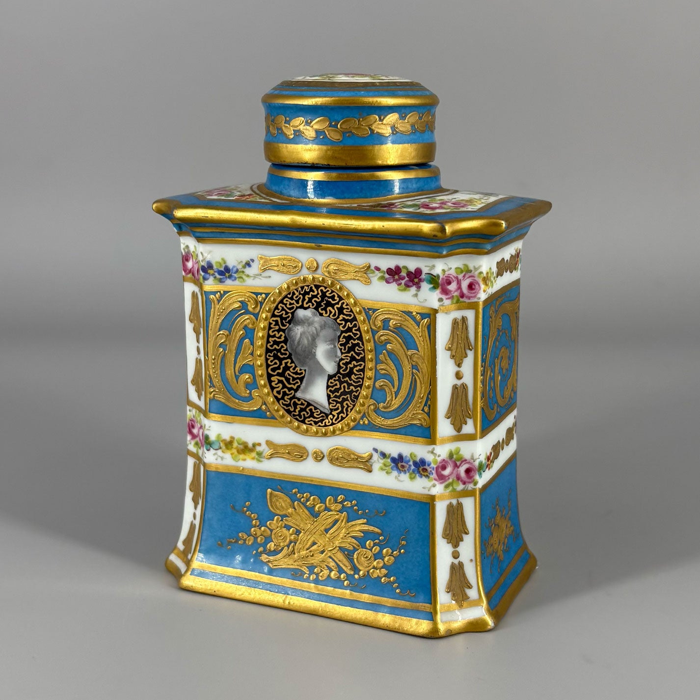 Floral Pattern & Gold Tea Caddy