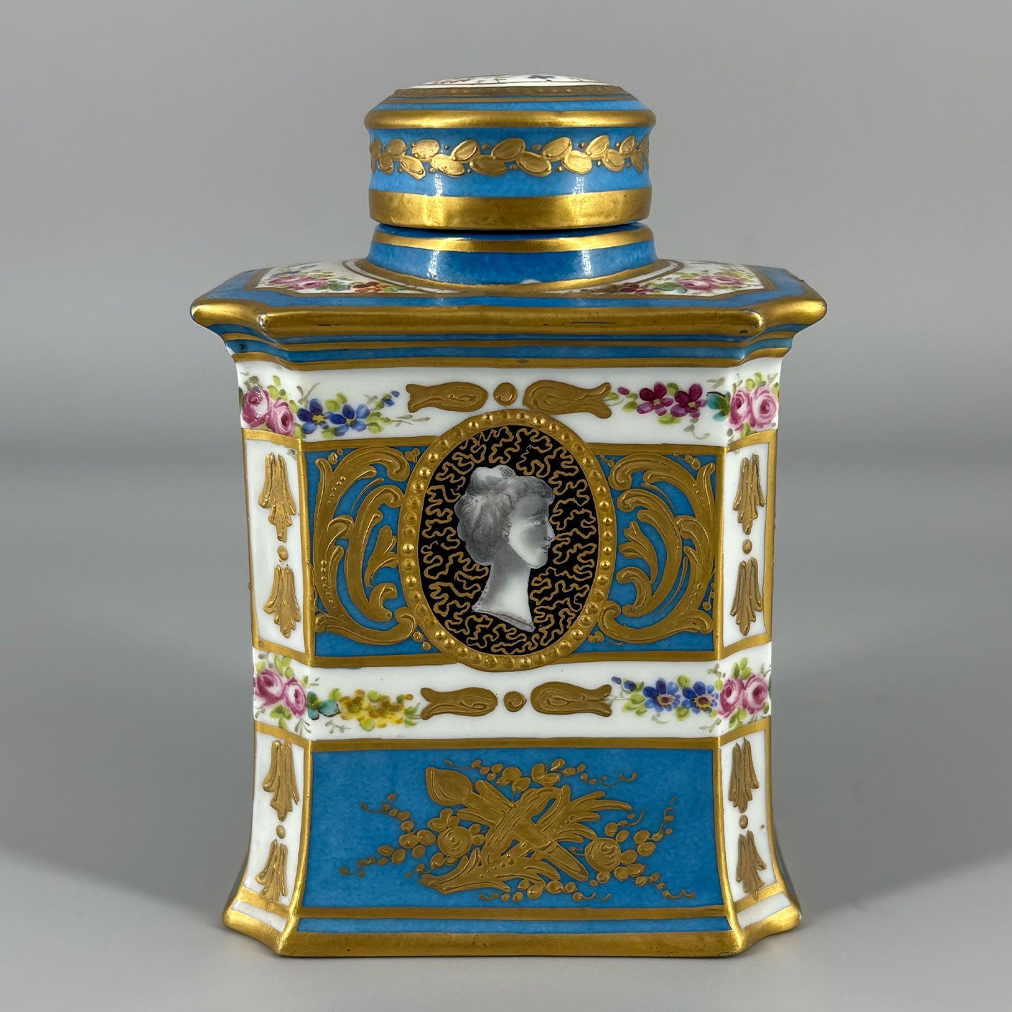 Floral Pattern & Gold Tea Caddy
