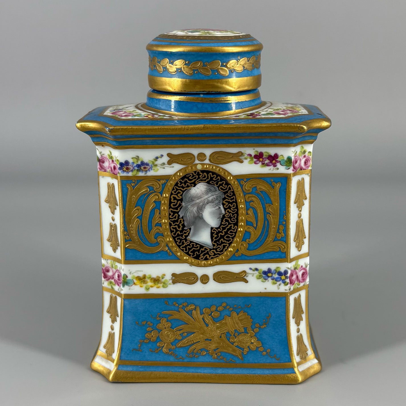 Floral Pattern & Gold Tea Caddy