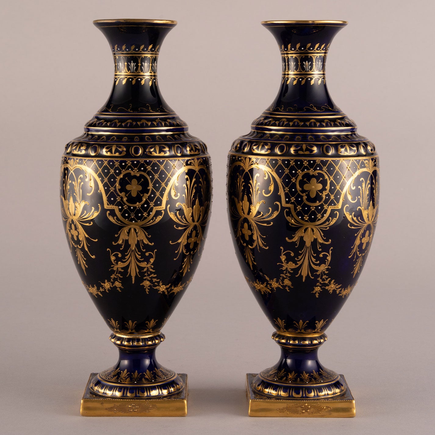 Vienna "Cobalt & gold vases (pair)"