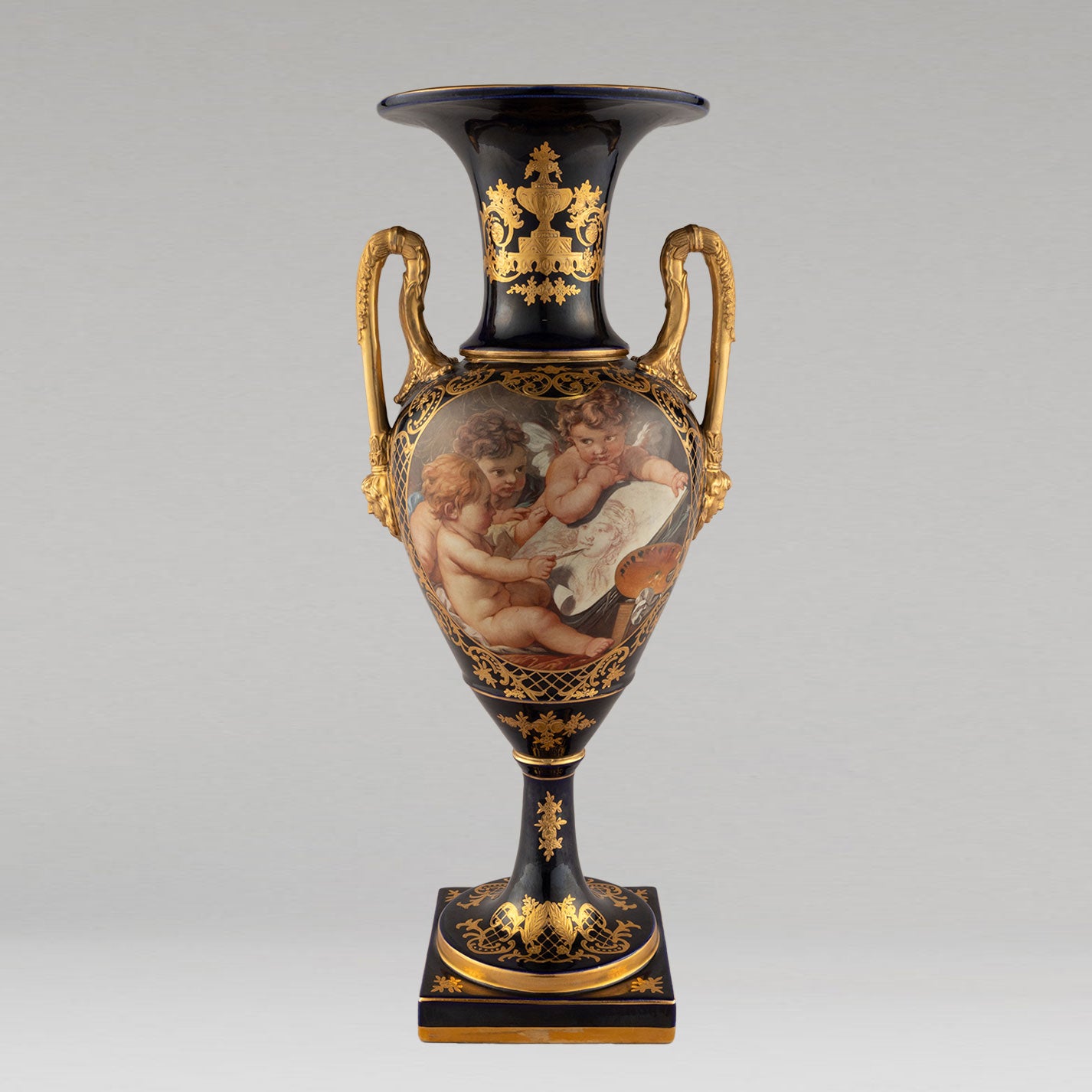 Unknown Pottery "Cobalt gilt Angel jar"