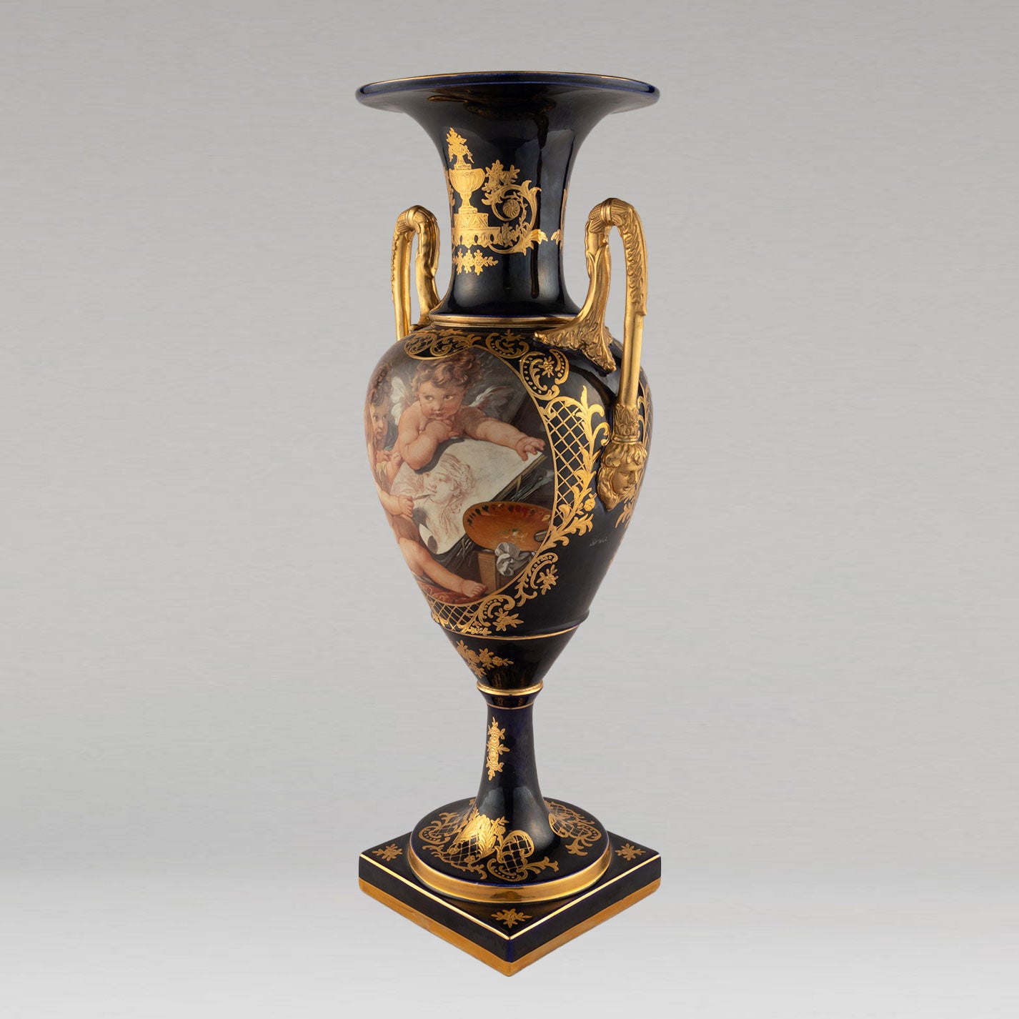 Unknown Pottery "Cobalt gilt Angel jar"