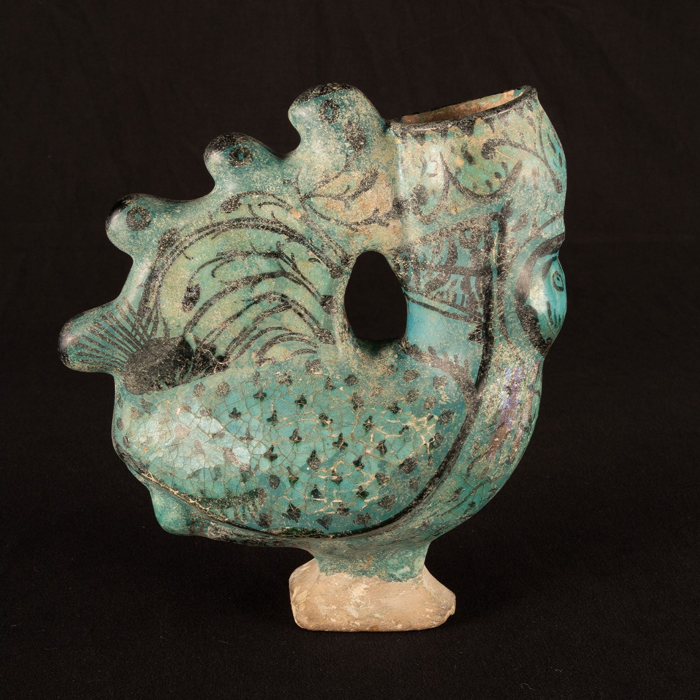 Persia "Blue glazed, silvered, Bird type pitcher"