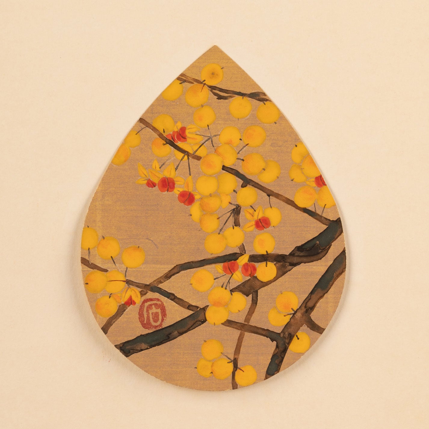 【真作】絵画　石踊紘一　日本画　花椿　良作　金地　美人画　箱・黄袋入　W111 真作】絵画 石踊紘一 日本画 花椿 良作 金地 美人画 箱・黄