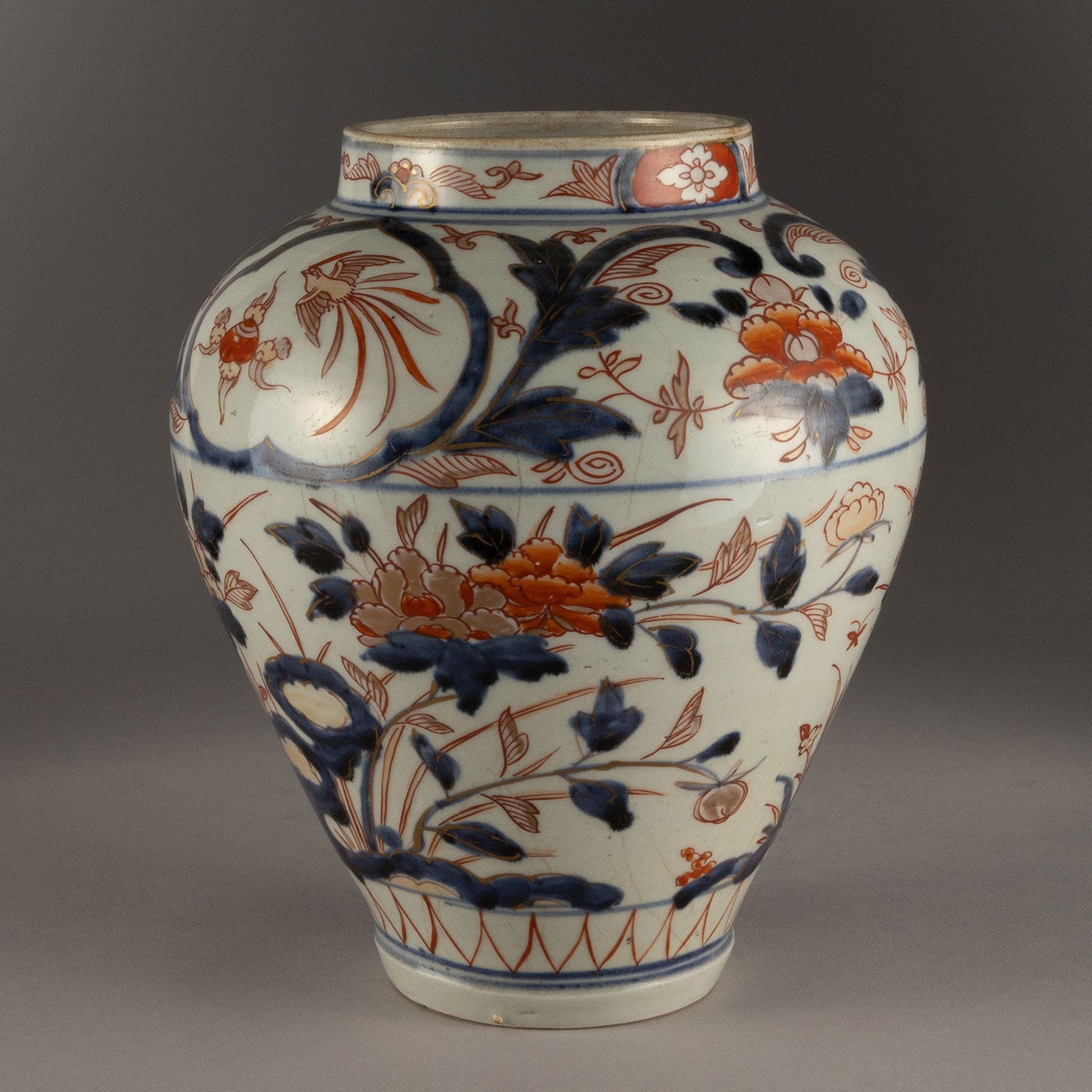 古伊万里染錦花鳥文壺