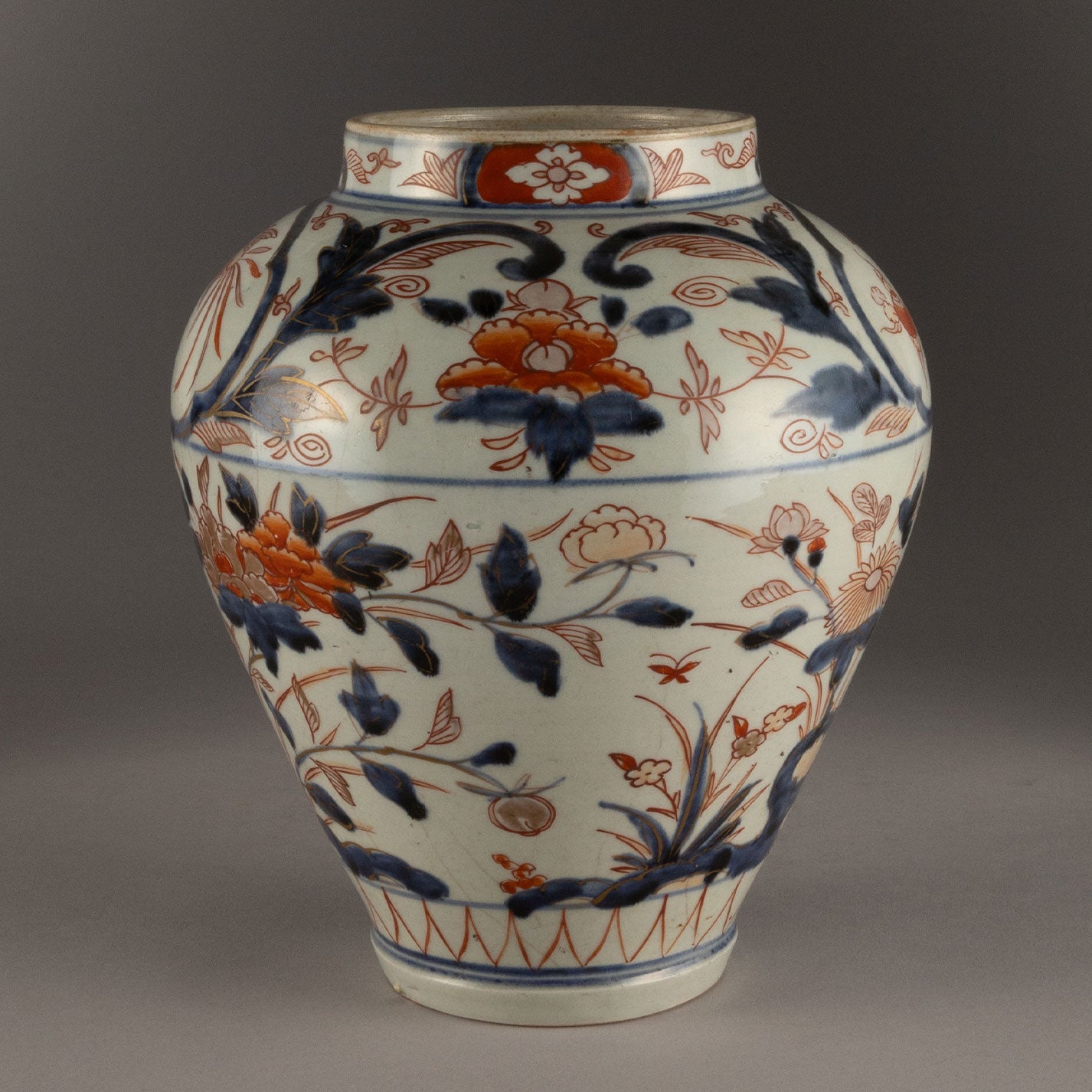 古伊万里染錦花鳥文壺