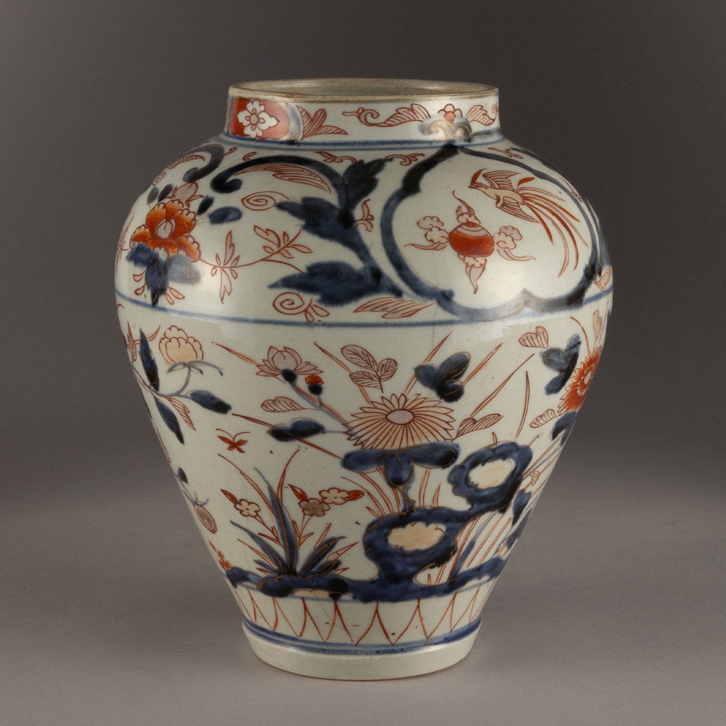 古伊万里染錦花鳥文壺