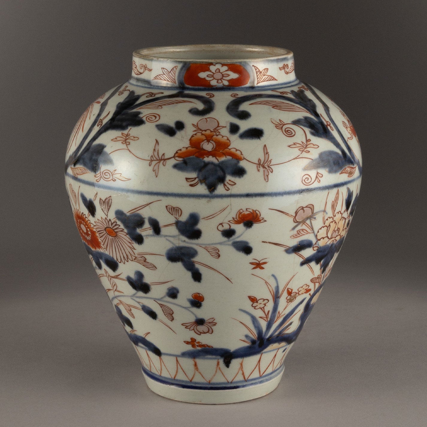 古伊万里染錦花鳥文壺