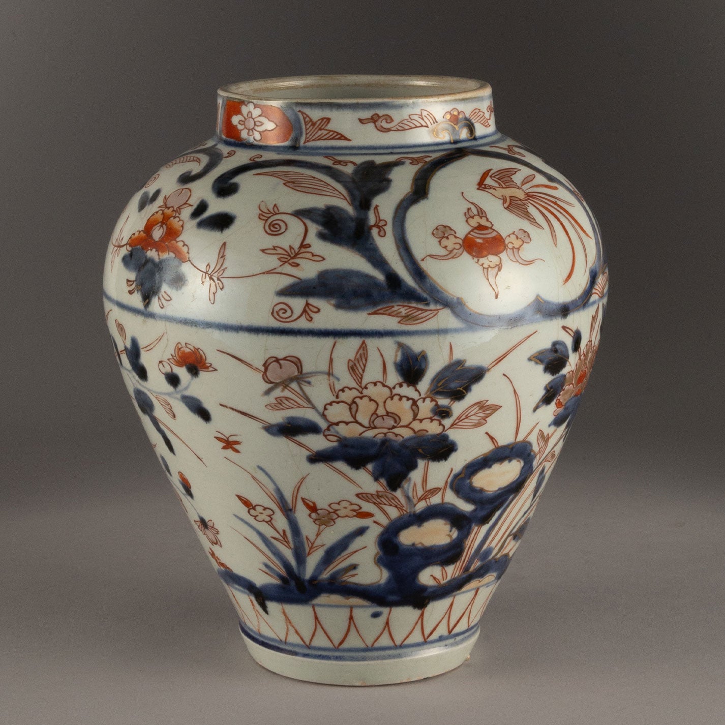 古伊万里染錦花鳥文壺