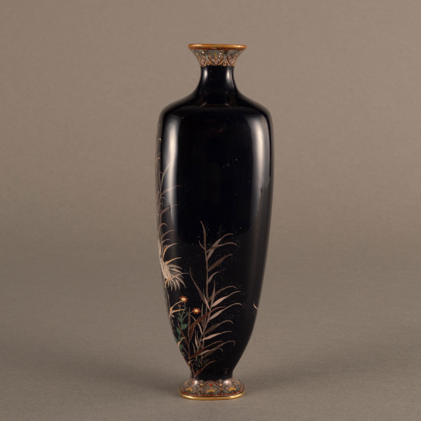 Enamel reed Flowers and crane vase