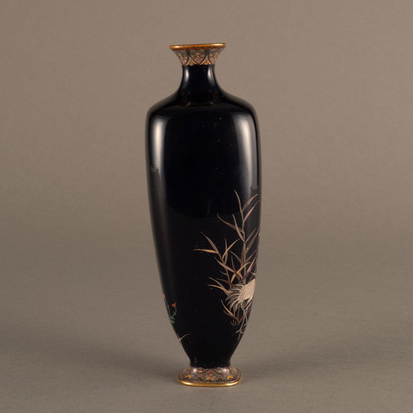 Enamel reed Flowers and crane vase