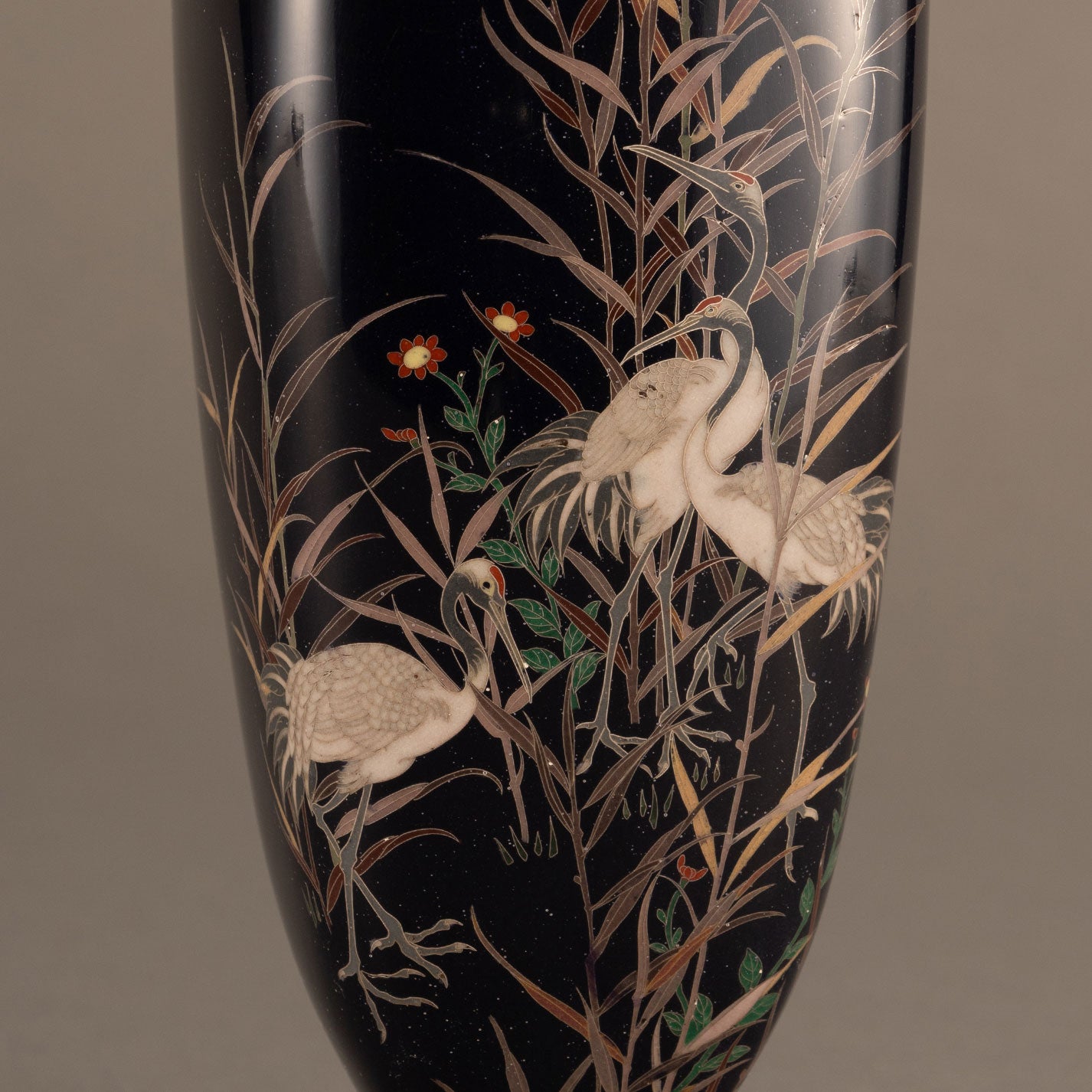 Enamel reed Flowers and crane vase