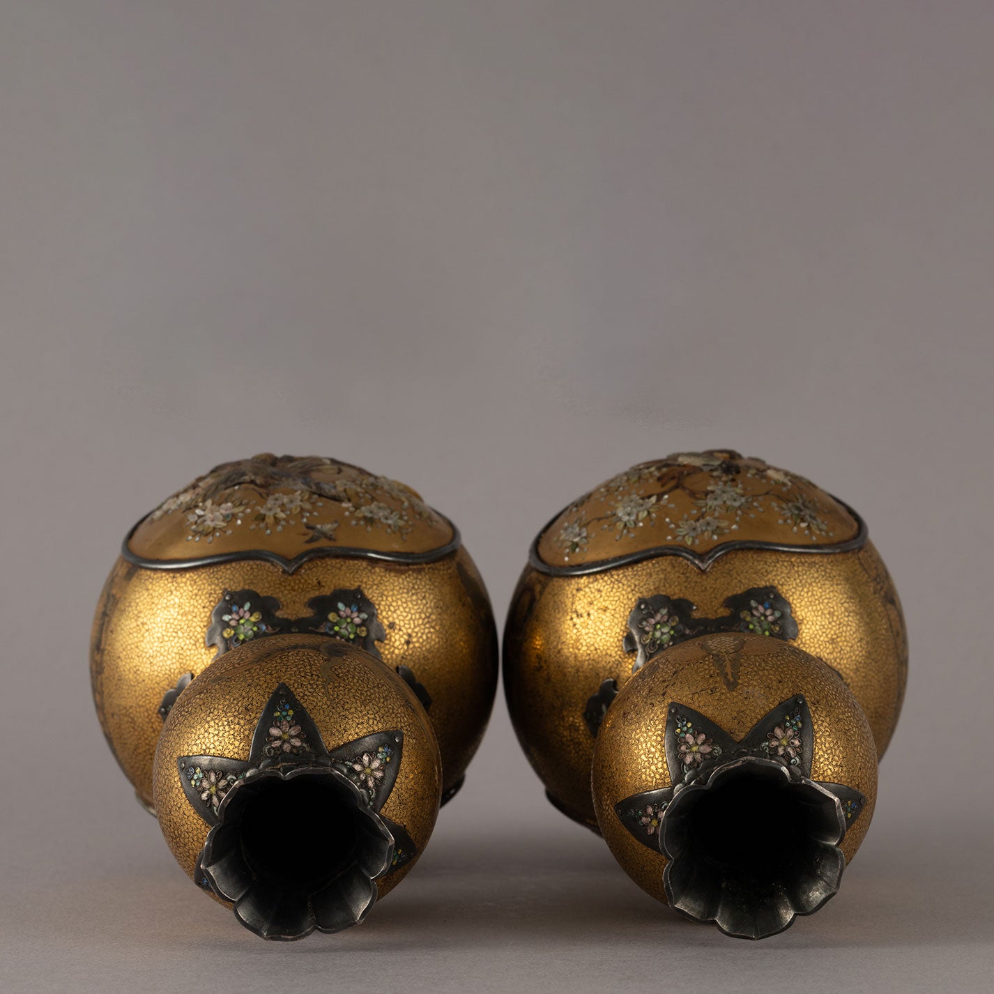 A pair of Shibayama maki-e gourd-shaped vases