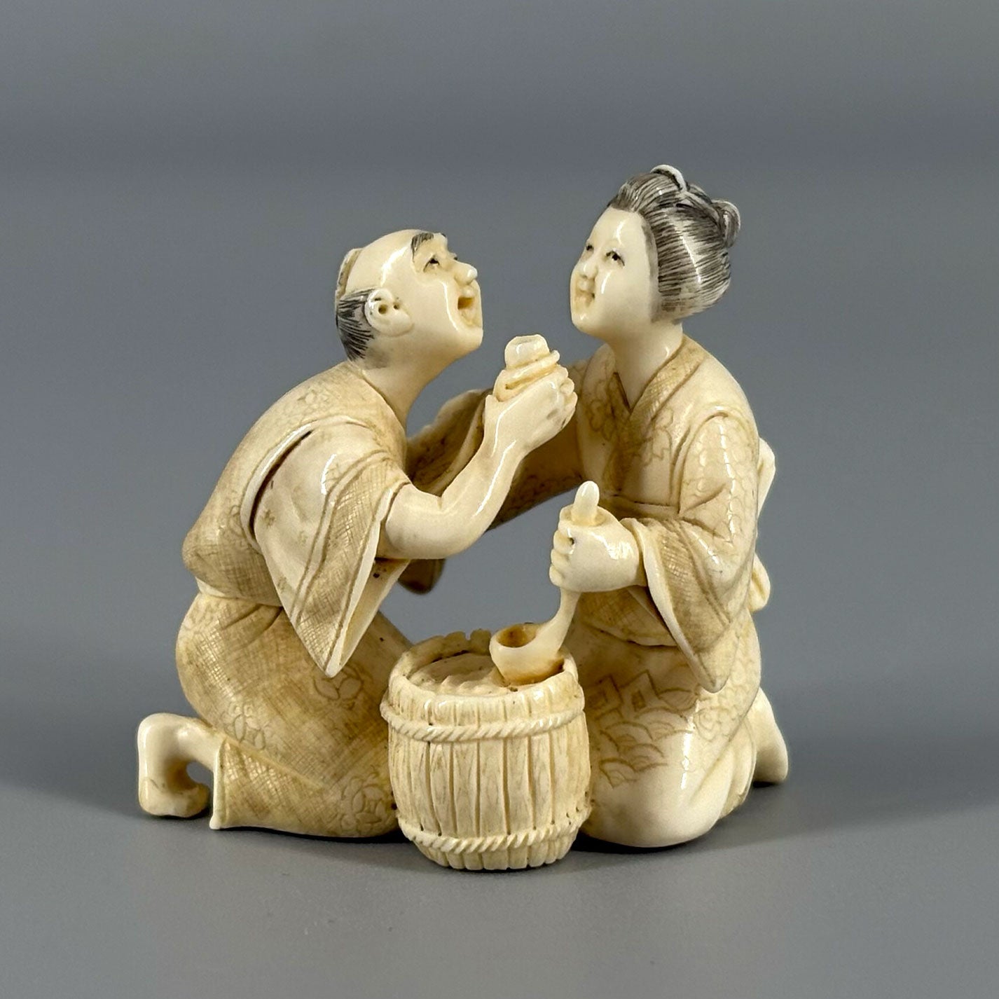 Ivory Netsuke Couple Sake