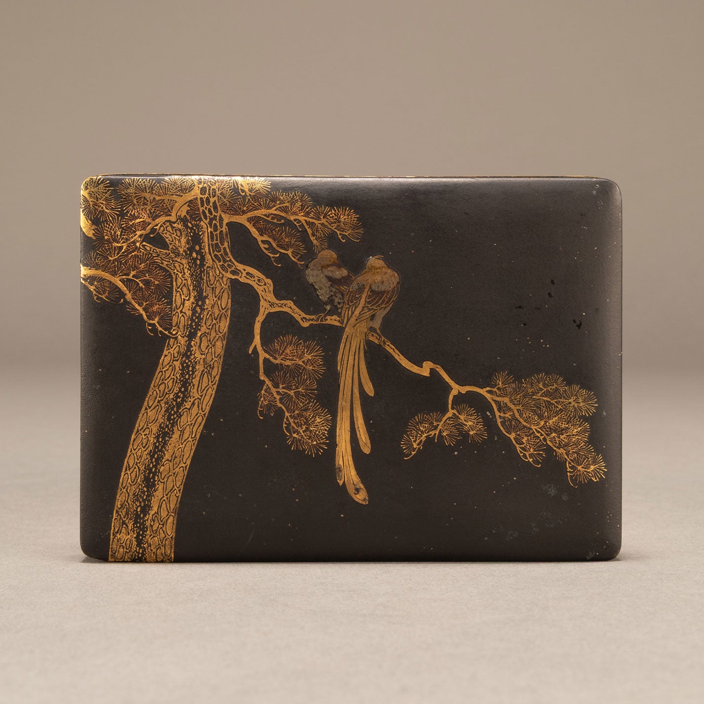 Small box with gold inlay and old pine and pheasant design