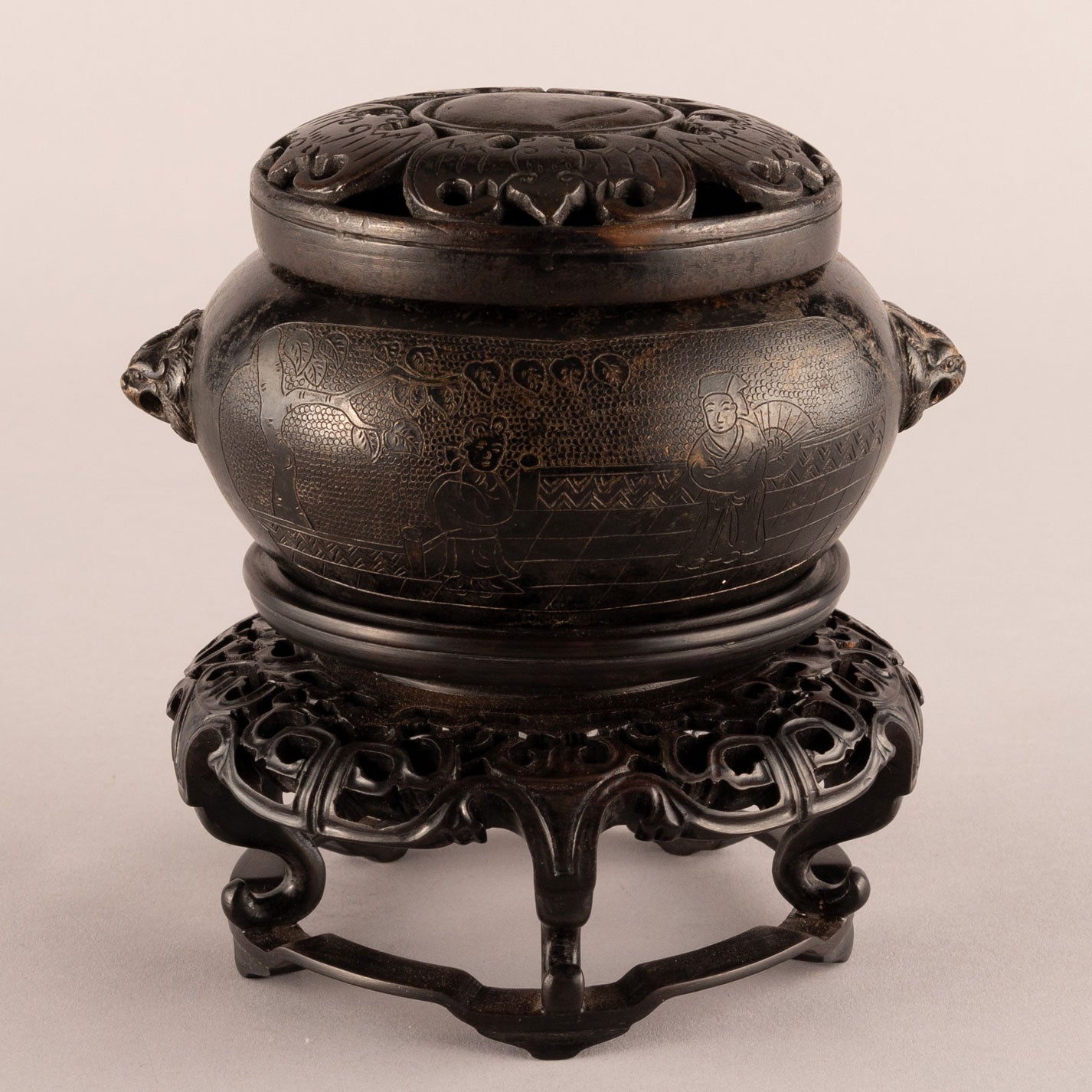 Bronze cast lion ear incense burner