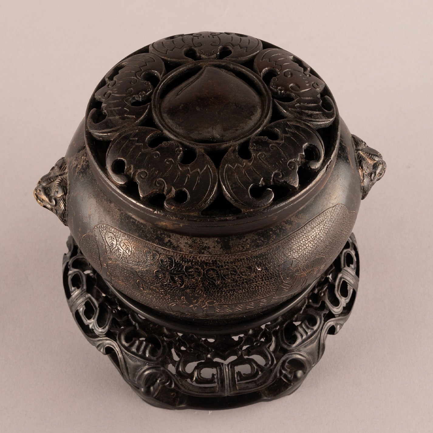 Bronze cast lion ear incense burner