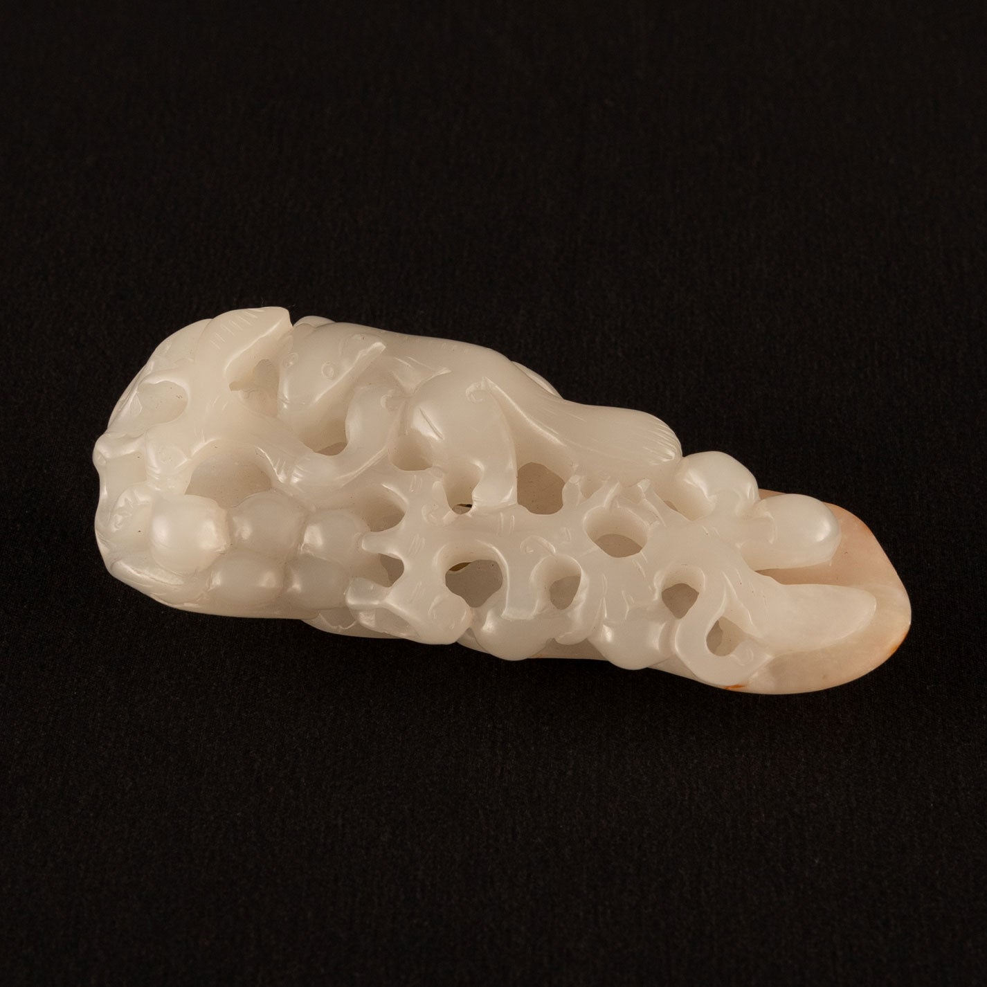White jade squirrel and grapes ornament