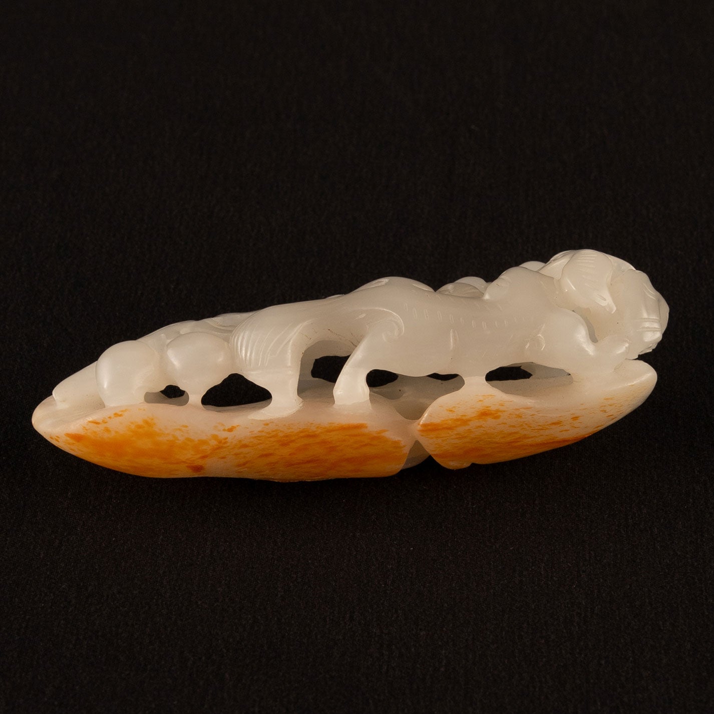 White jade squirrel and grapes ornament