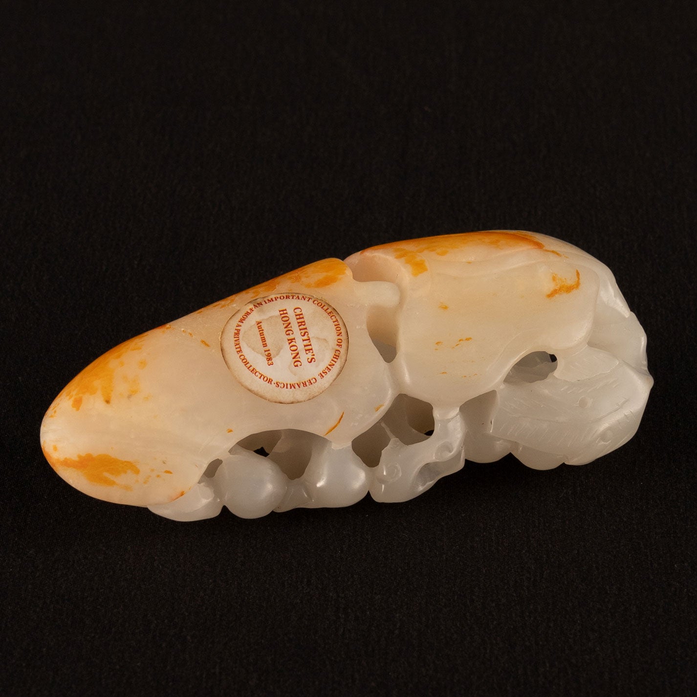 White jade squirrel and grapes ornament