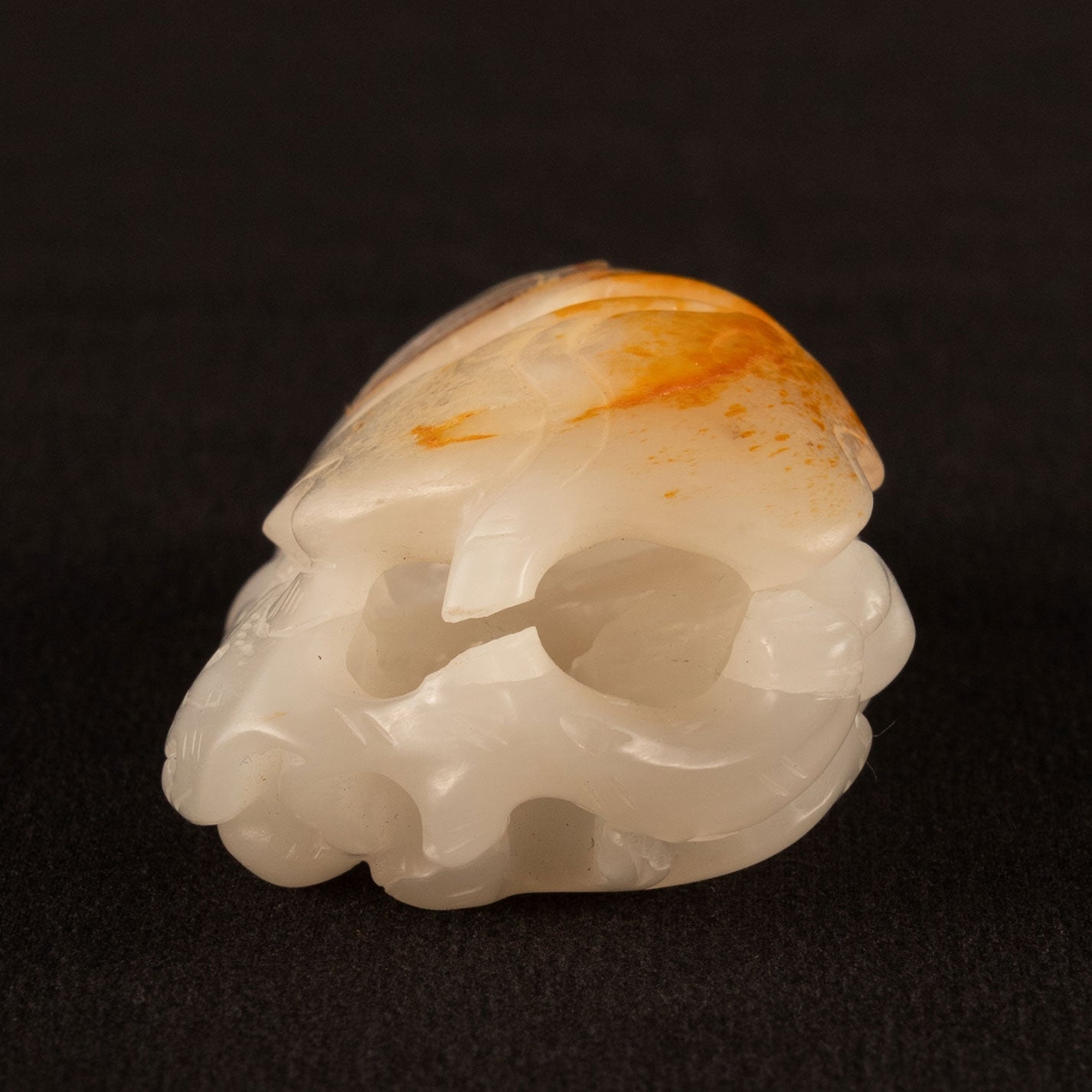 White jade squirrel and grapes ornament