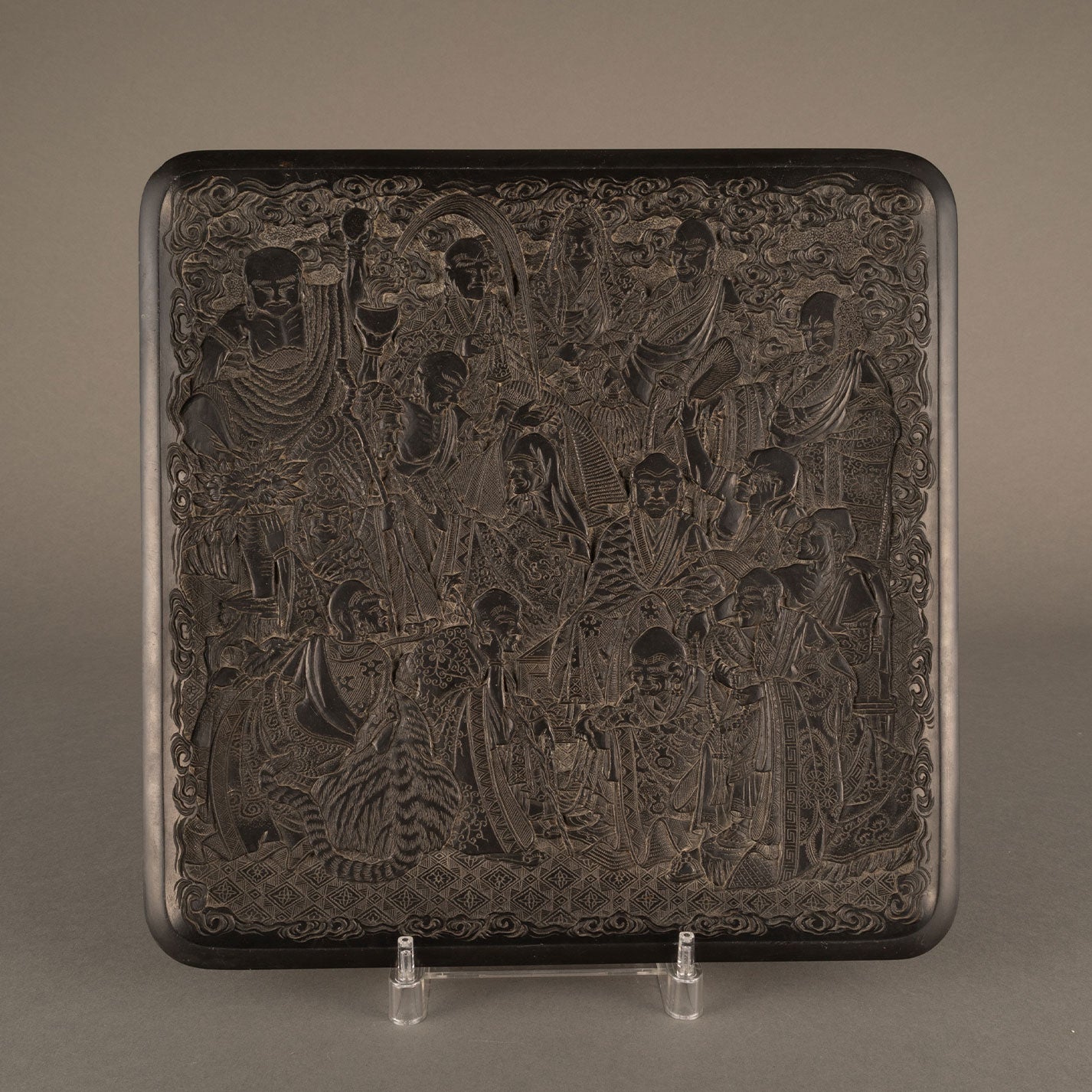 Stone carving arhat poetry square board