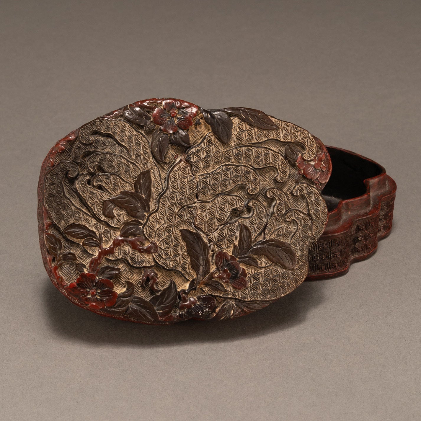 Carved red citrus incense box