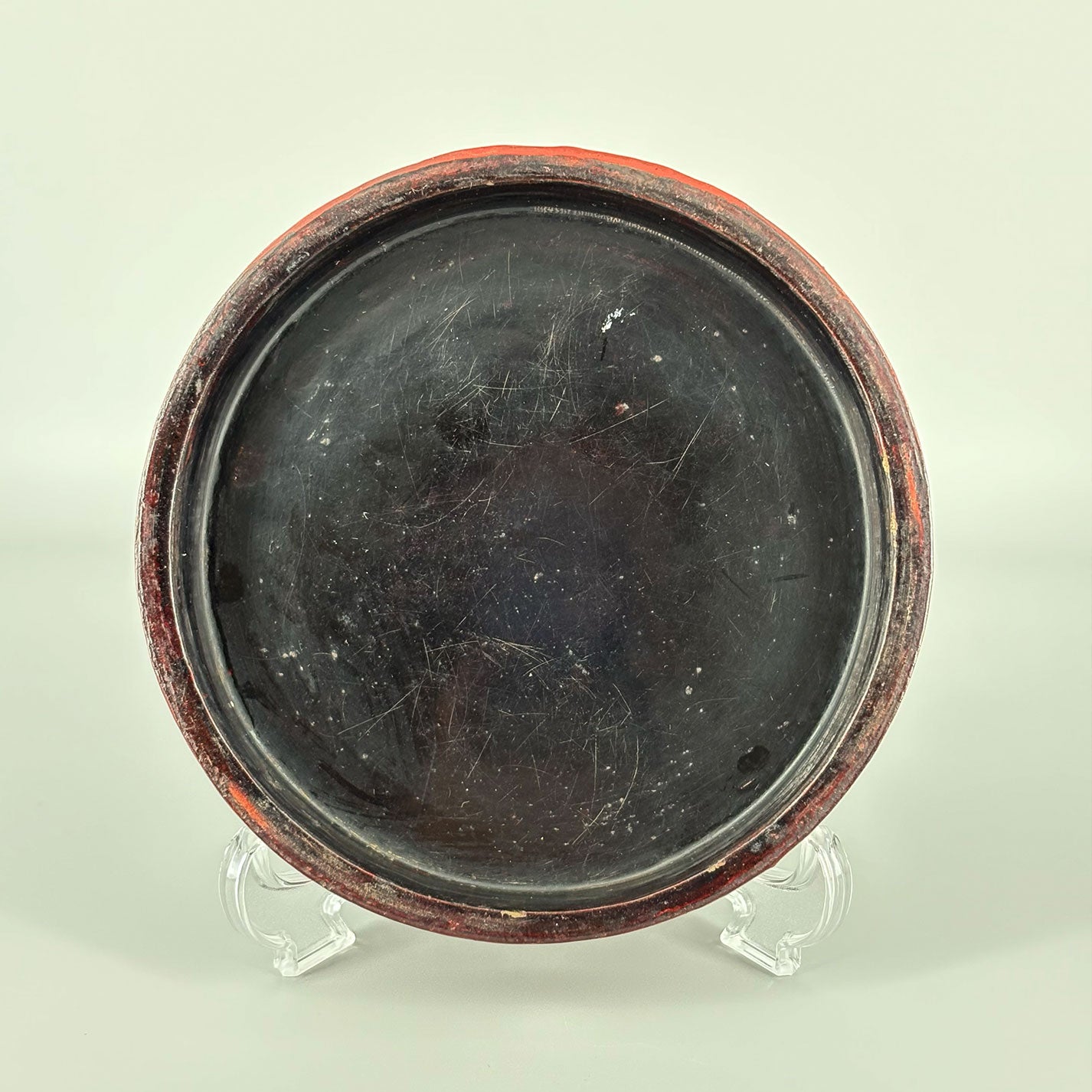 Carved Red Lacquer Box with Figure Design