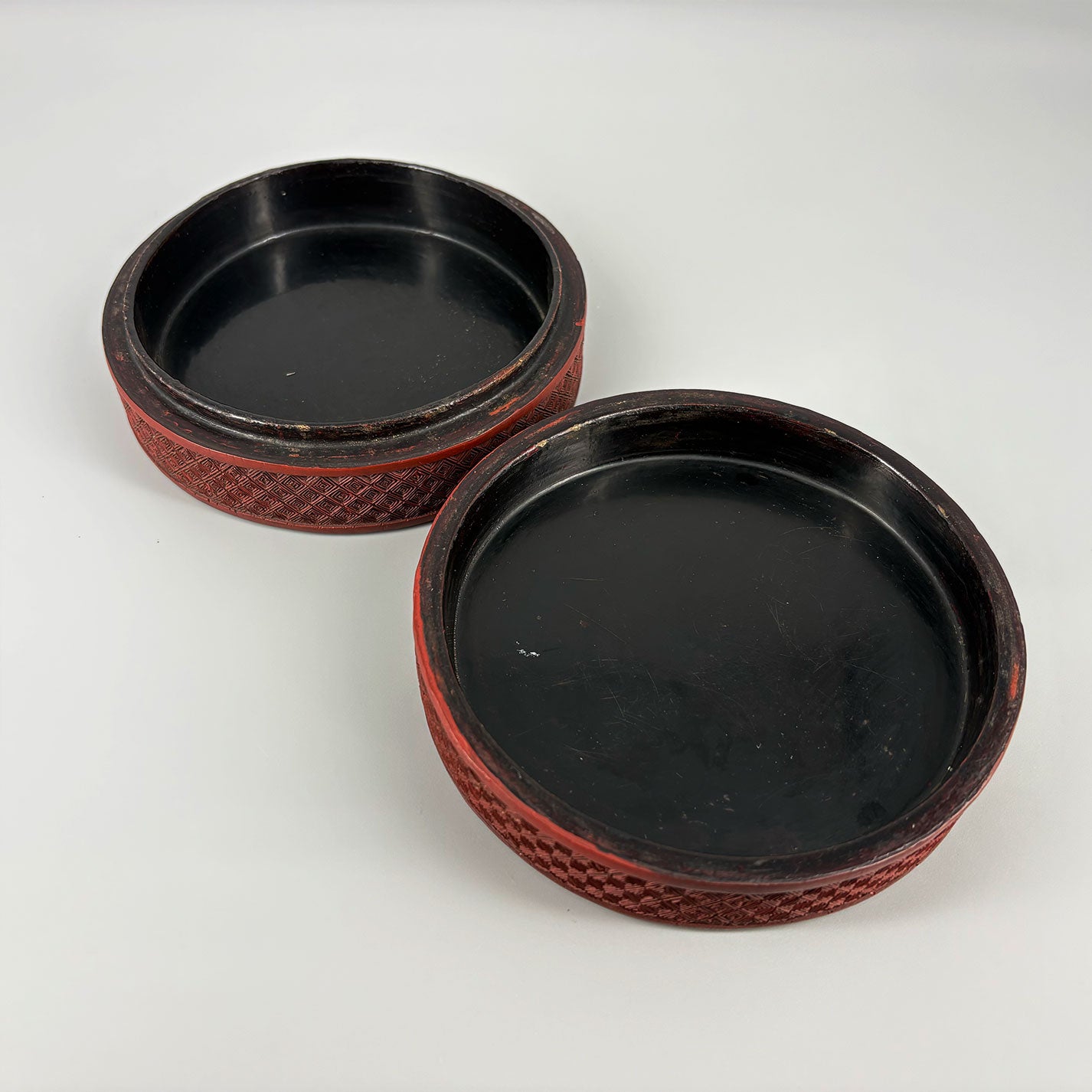 Carved Red Lacquer Box with Figure Design