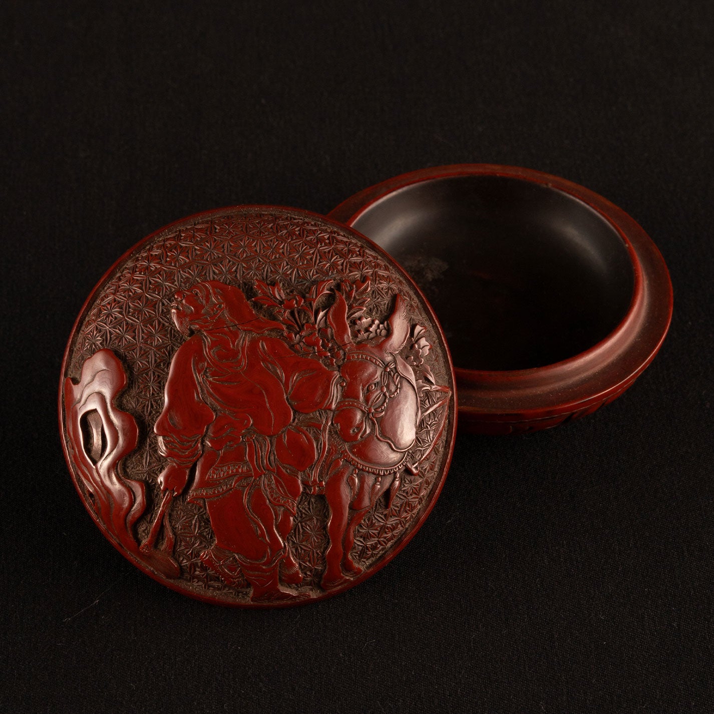 Red carved Hu people's incense box