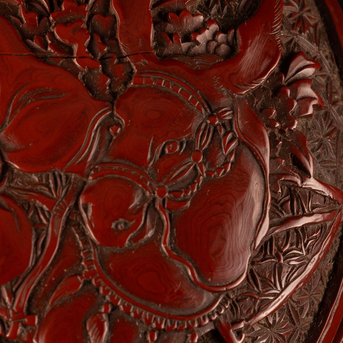 Red carved Hu people's incense box