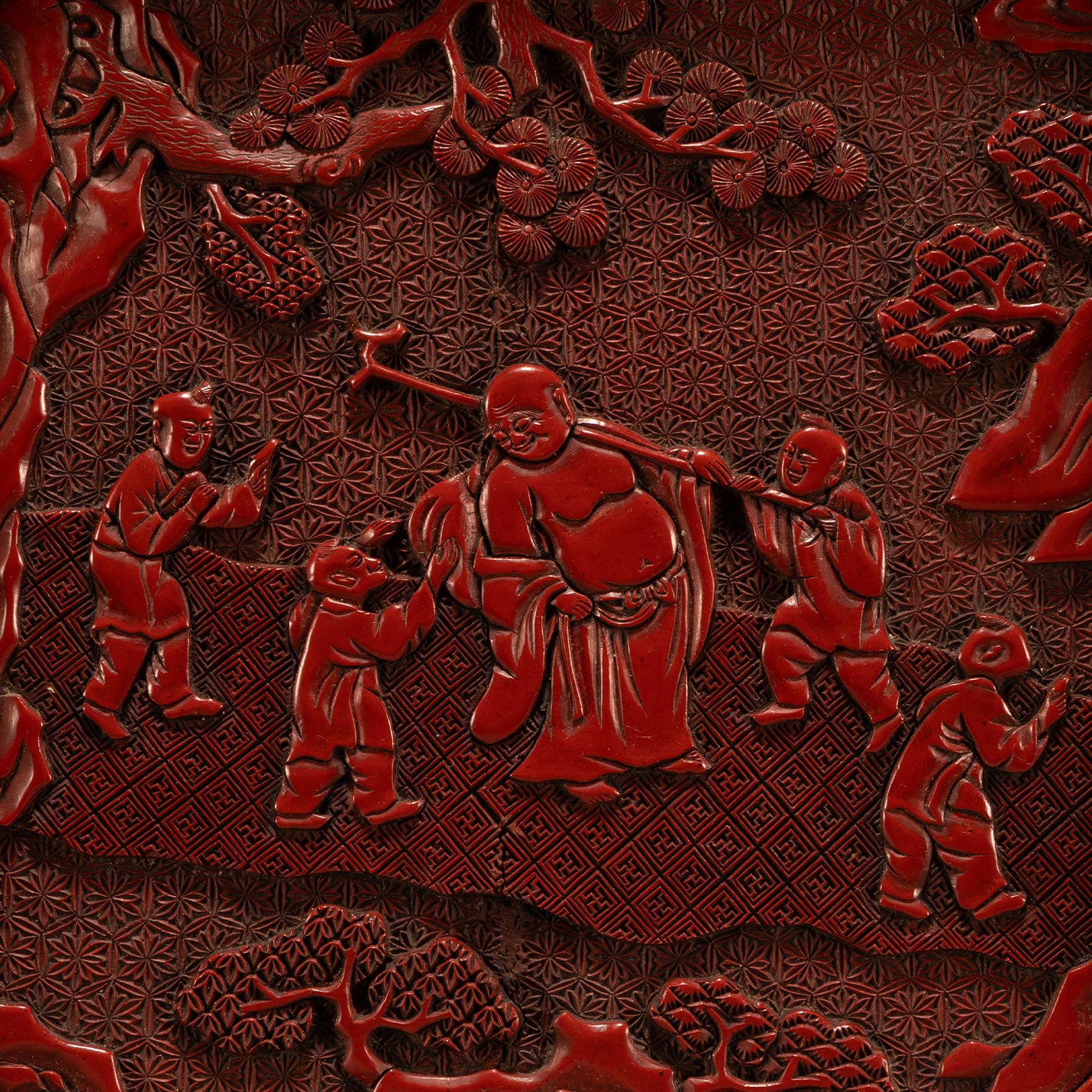Carved Cinnabar Lacquer Square Dish
