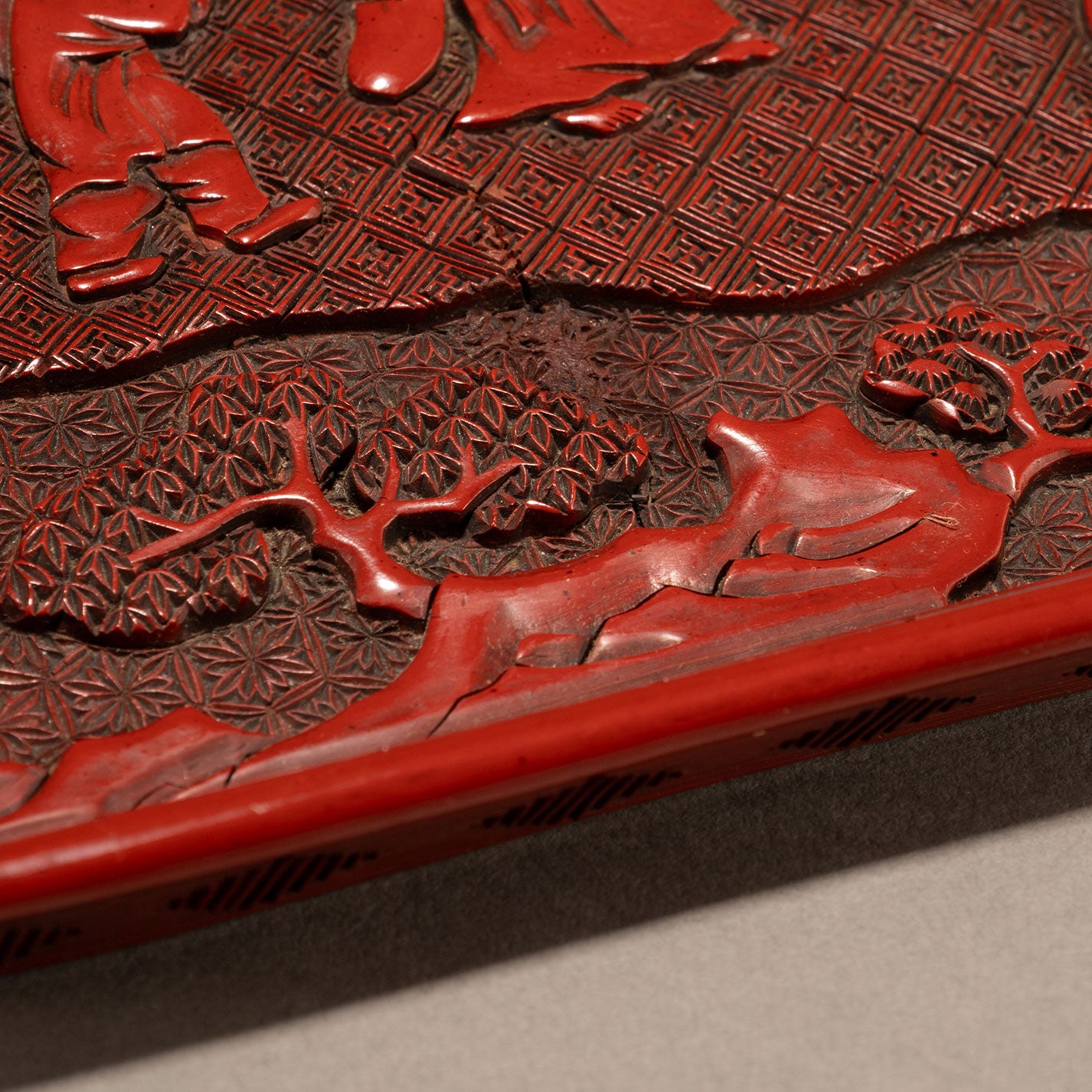 Carved Cinnabar Lacquer Square Dish