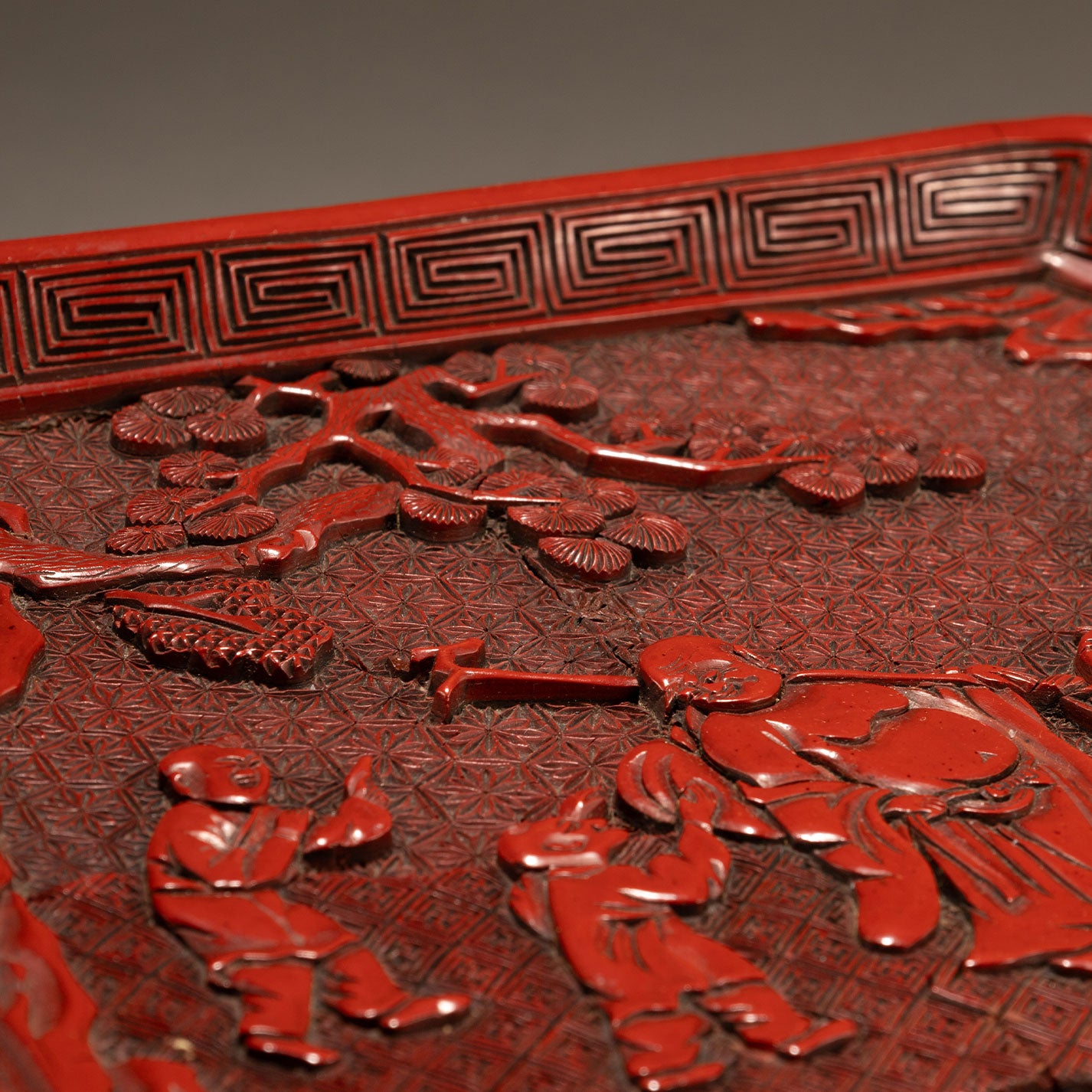 Carved Cinnabar Lacquer Square Dish