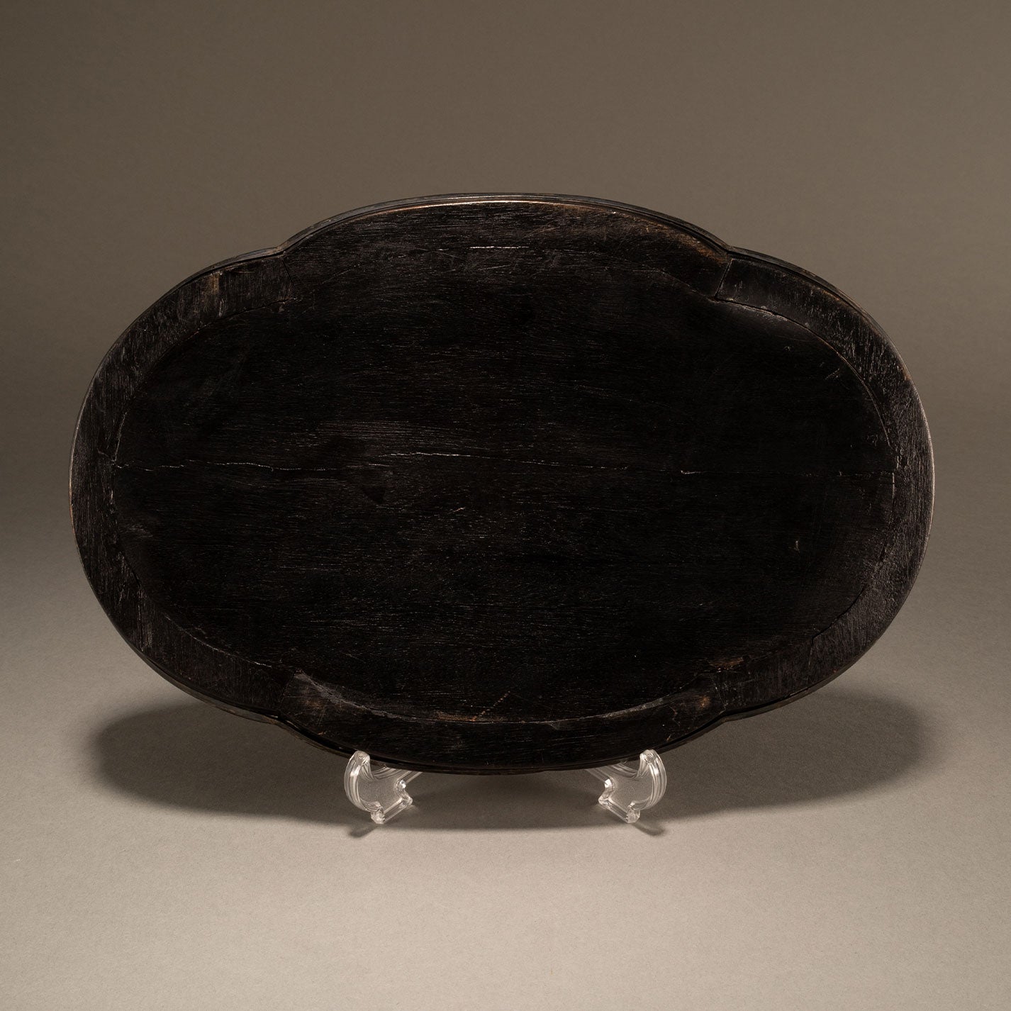 Carved wooden plate with double dragons and begonia motif