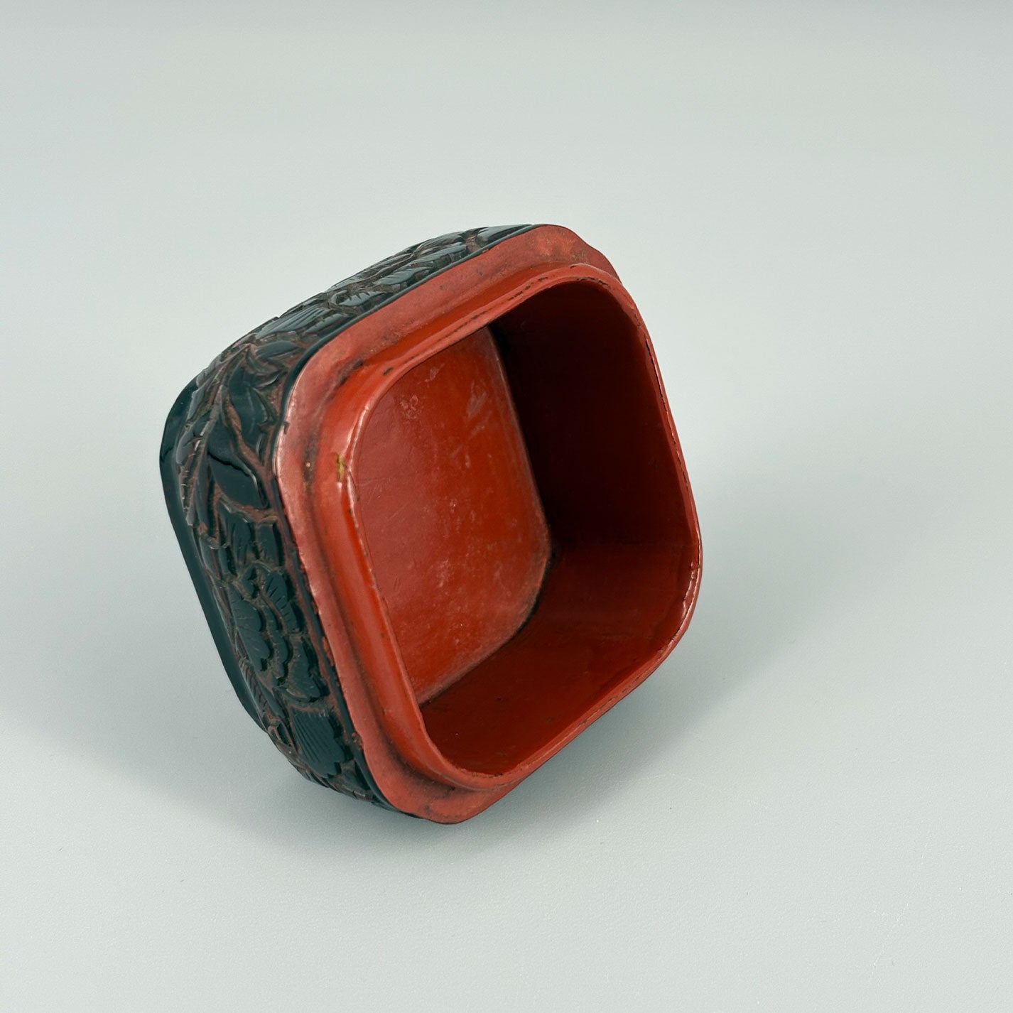 Carved Red Lacquer Incense Box with Floral and Bird Design