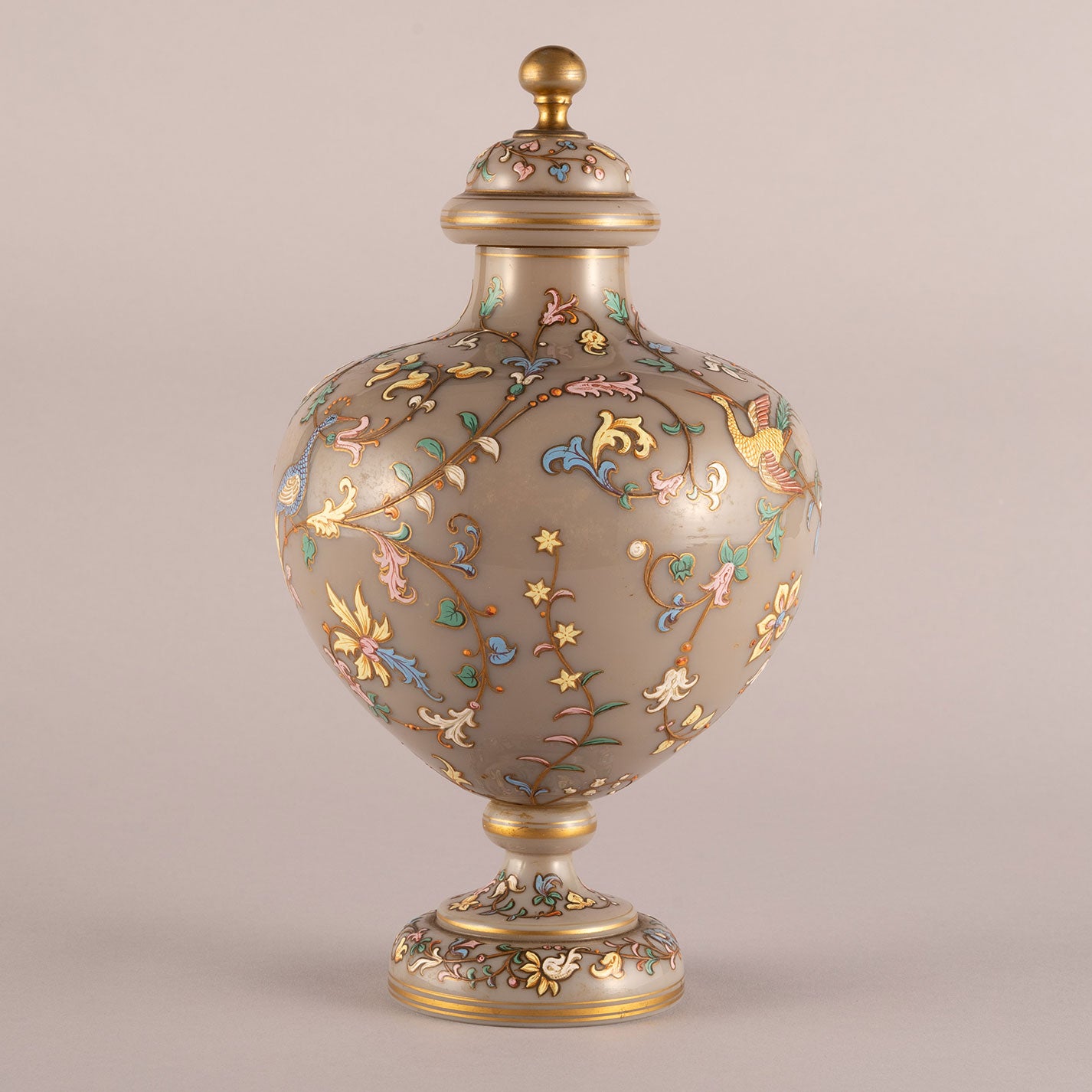 Flower and bird motif jar with lid