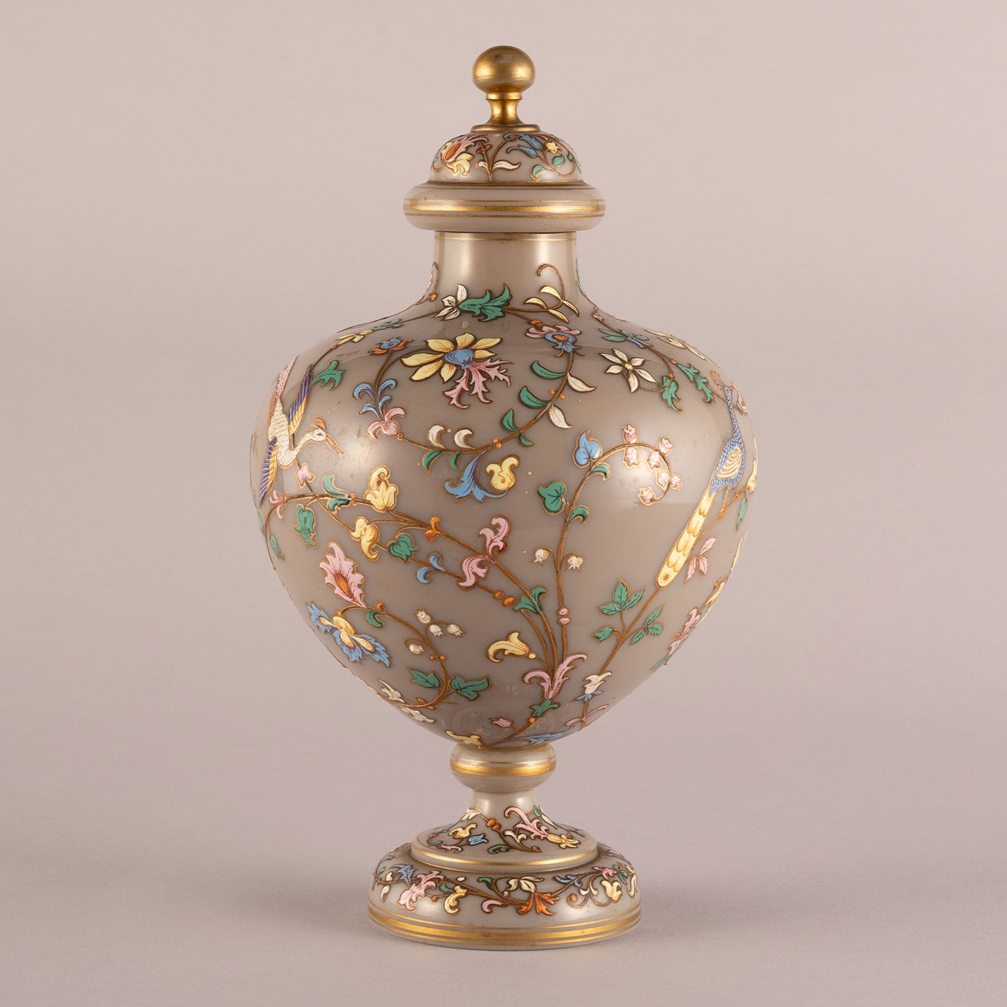 Flower and bird motif jar with lid