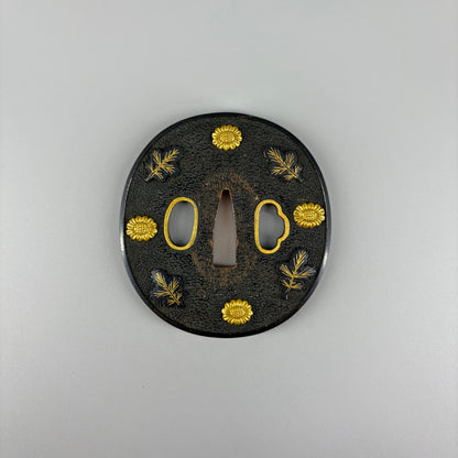Tsuba with floral motif (set of two)