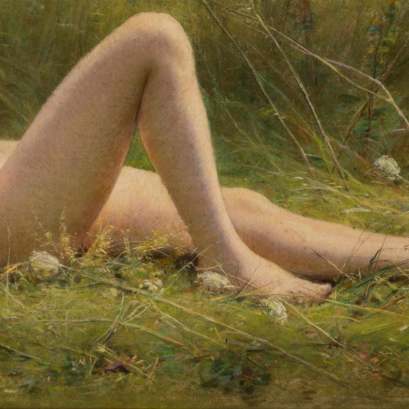 Alexandre Jacques Chantron (Fr. 1842 - 1918) / Nude in a Meadow with Poppies and Mandolin
