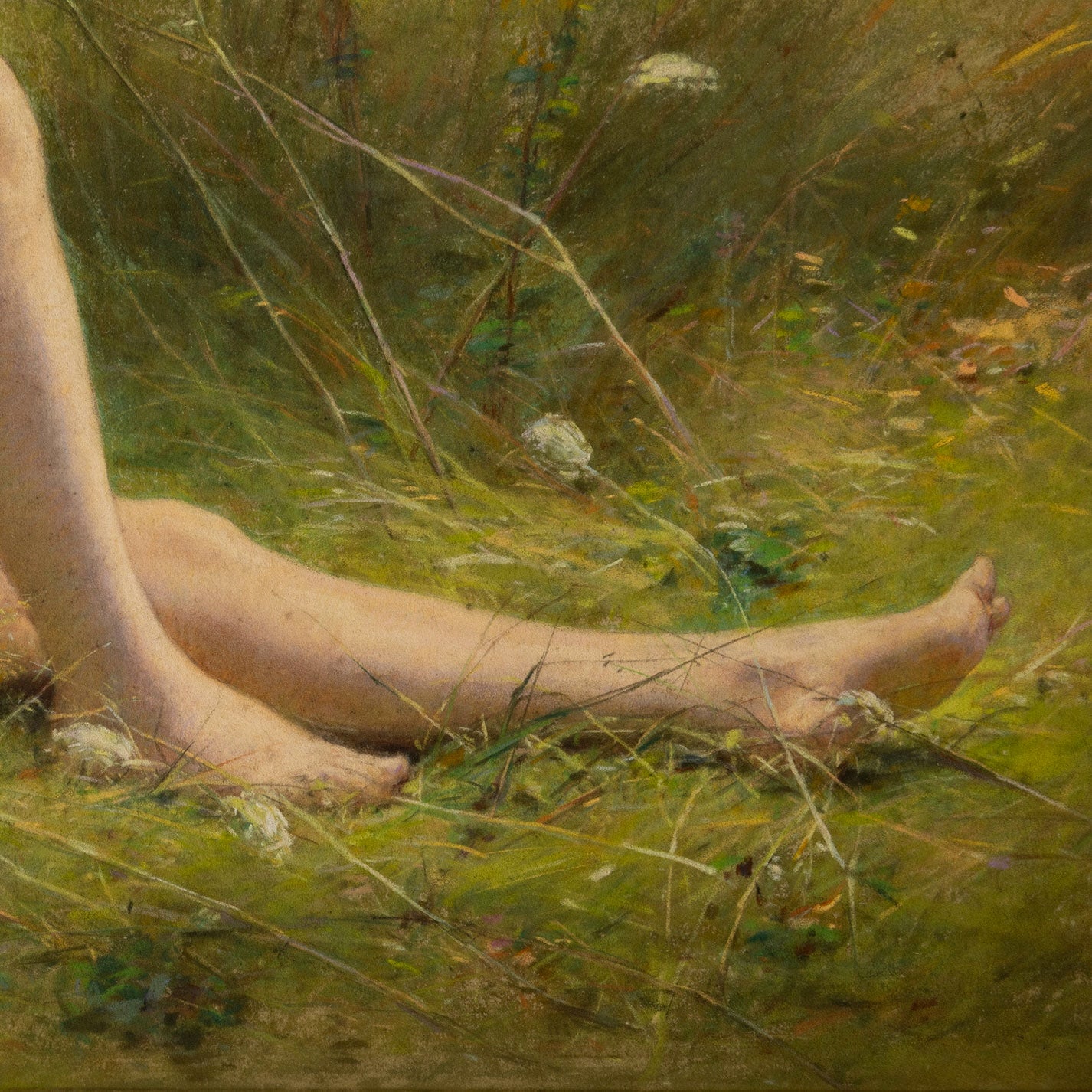 Alexandre Jacques Chantron (Fr. 1842 - 1918) / Nude in a Meadow with Poppies and Mandolin