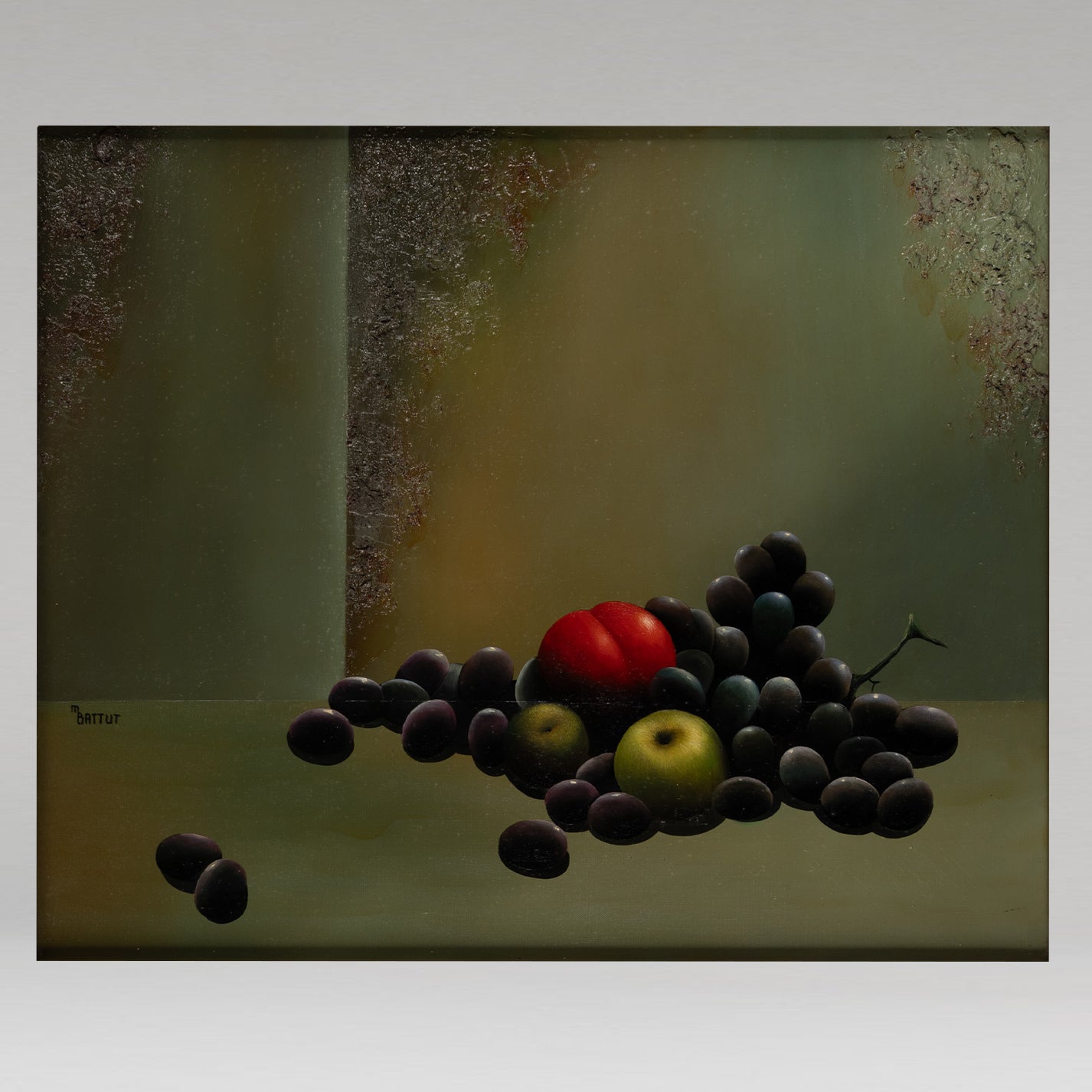 Michael BATTUT (French 1946-) / Black grapes on a green back