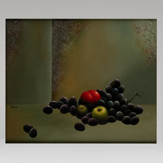 Michael BATTUT (French 1946-) / Black grapes on a green back