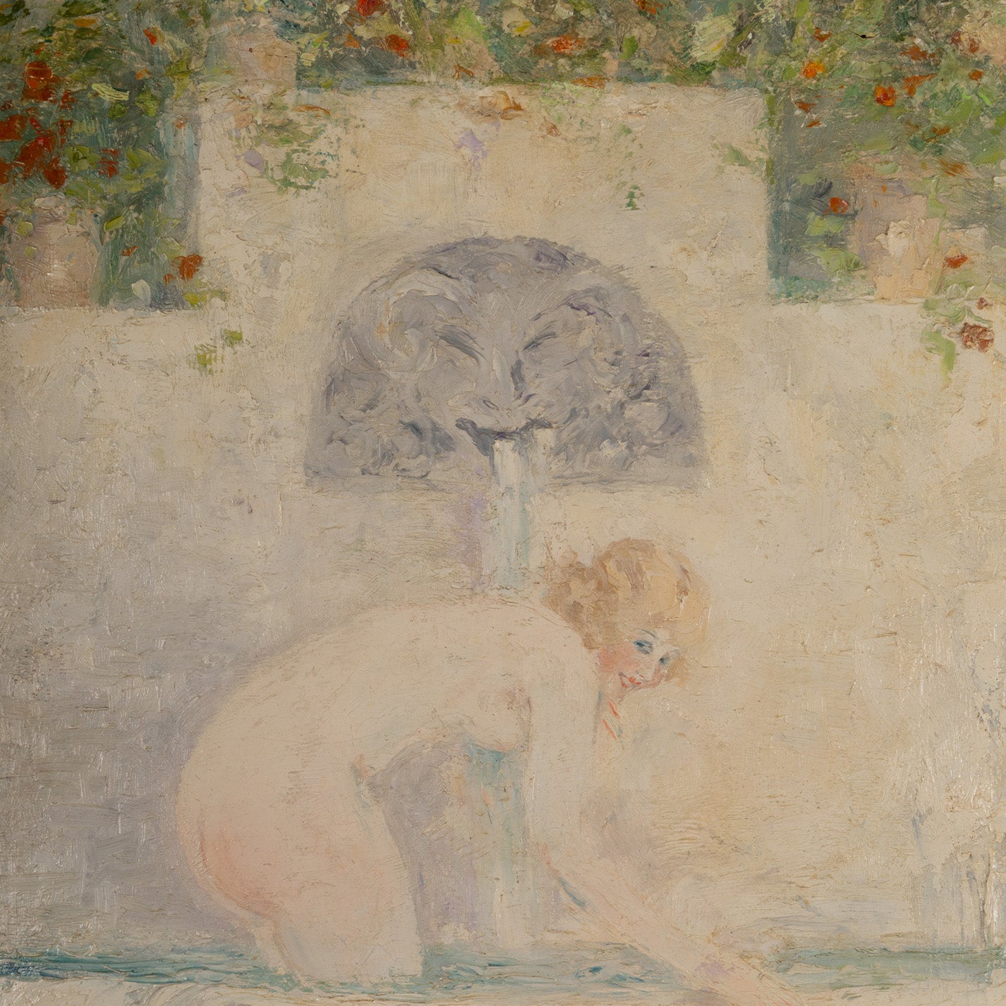 Louis ICART ( Fr. 1888 - 1950 ) / Fountain and girl
