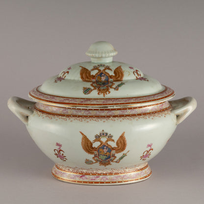Soup tureen with emblem of eagle(Russia?)