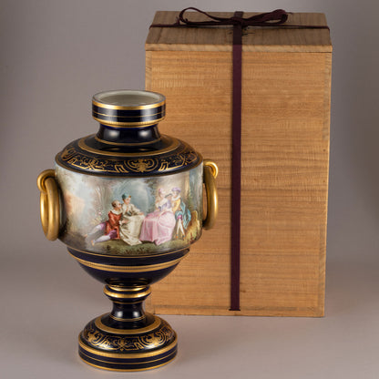 Unknown Pottery "Cobalt color with symbols of medieval lady vase"