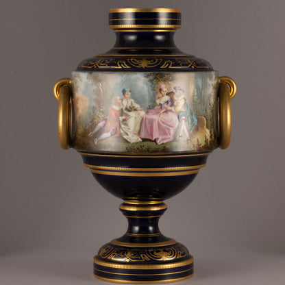 Unknown Pottery "Cobalt color with symbols of medieval lady vase"