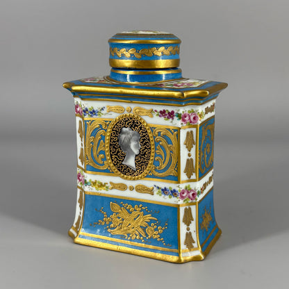 Floral Pattern and Gold Tea Caddy