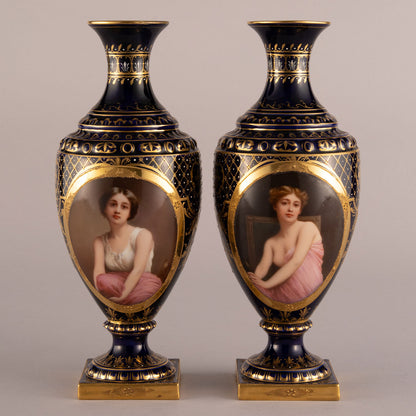 Vienna "Cobalt & gold vases (pair)"
